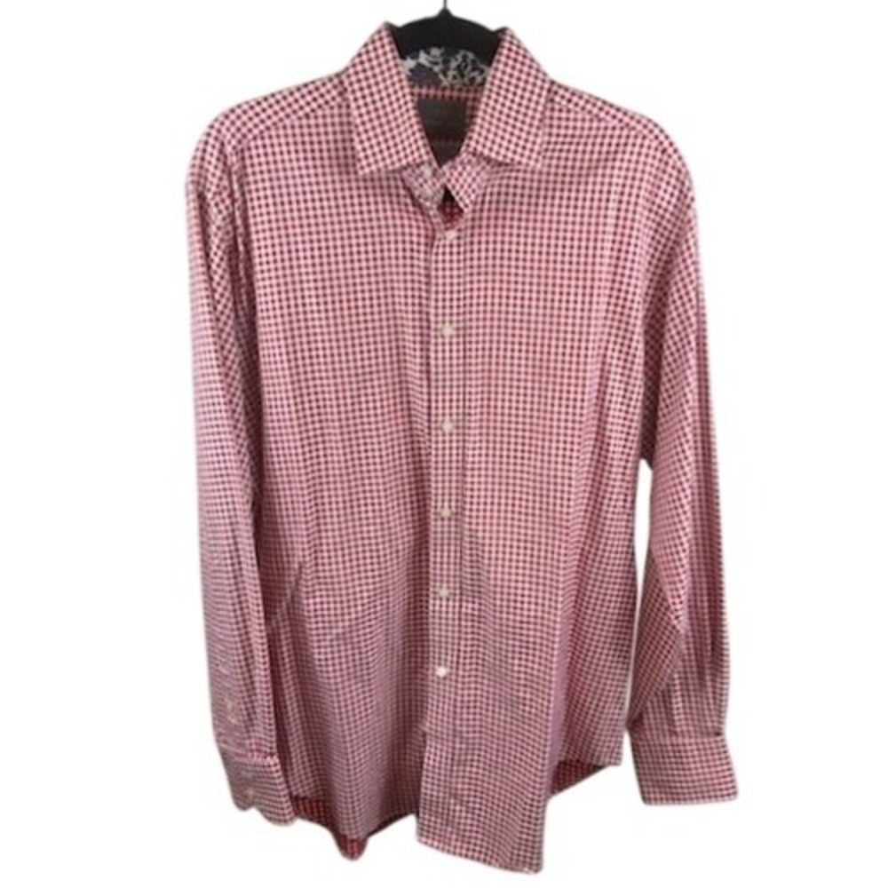 Thomas Dean Shirt Top Men's Size Large Red Gingham Long Sleeve Button Down Dress